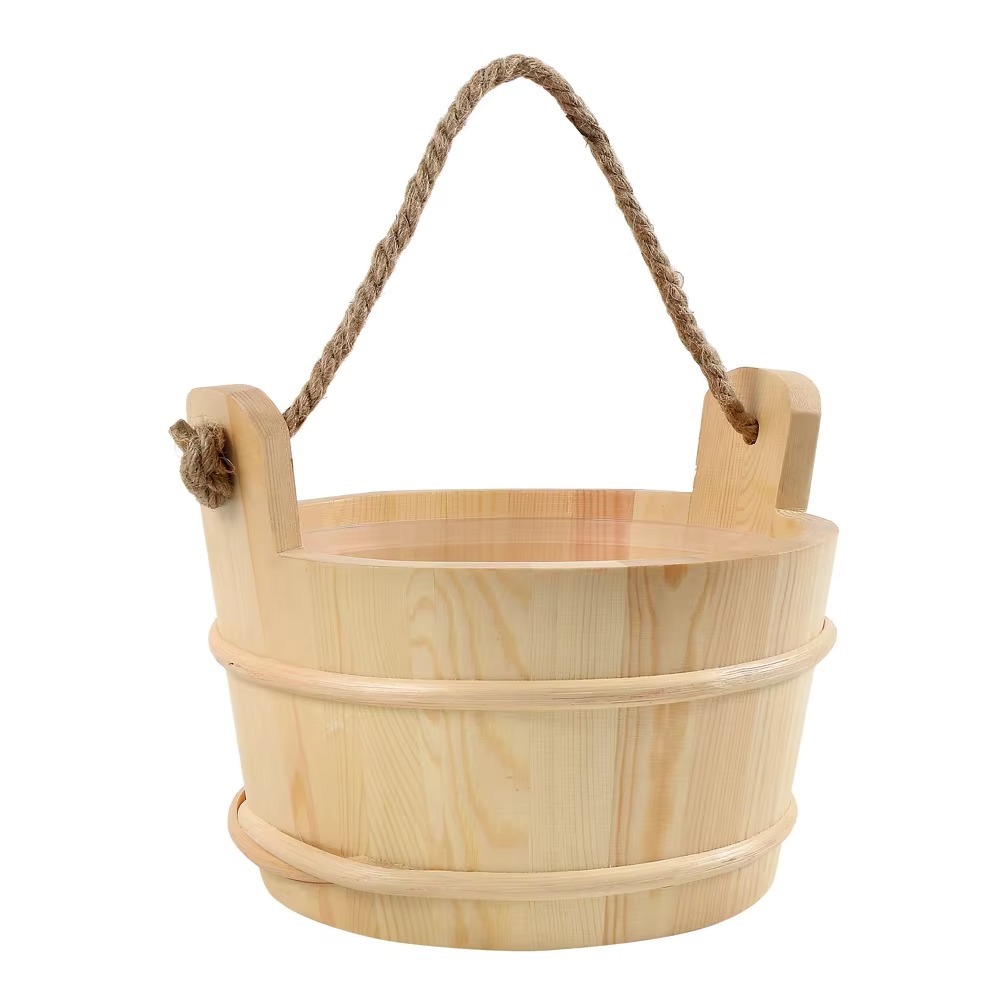 Sauna Accessories Wooden Bucket and Ladle Wood With Plastic Inner