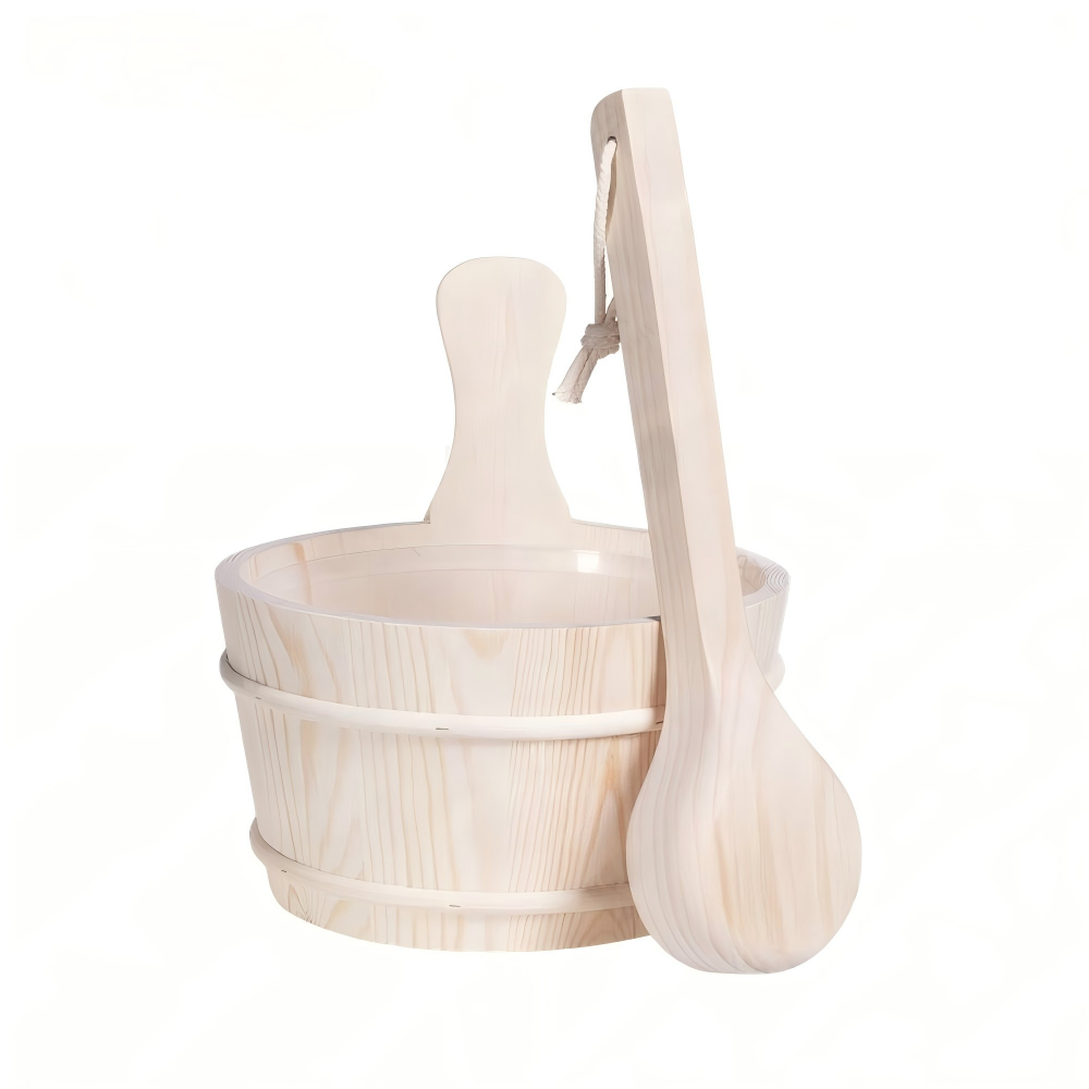 Solid Pine Wood 4L Sauna Wooden Bucket Set for Steam Room Bottomless with PE Plastic Liner