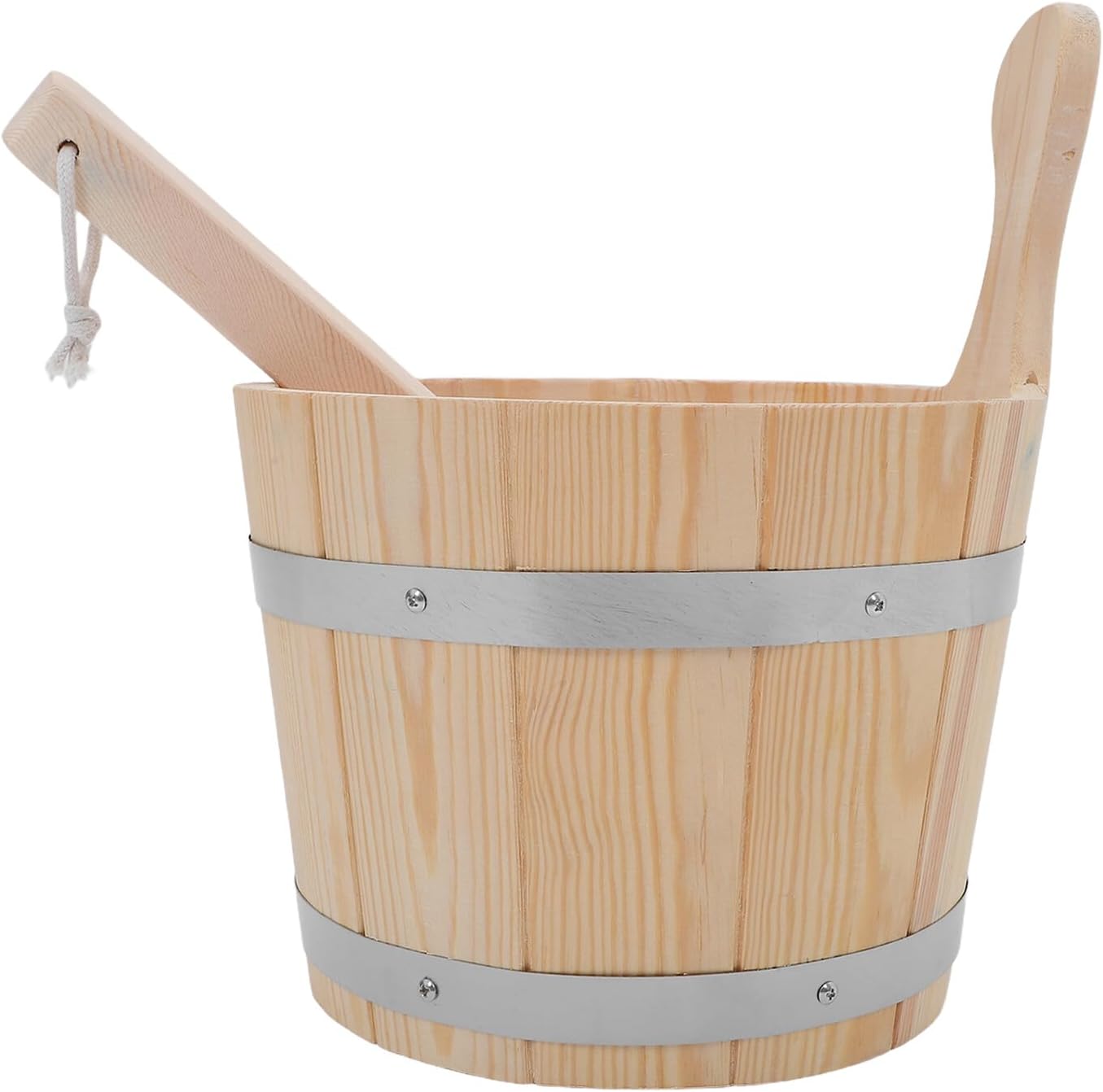 Sauna Bucket and Ladle Set 5L Wooden Water Scoop Bath Barrel for Steam Rooms