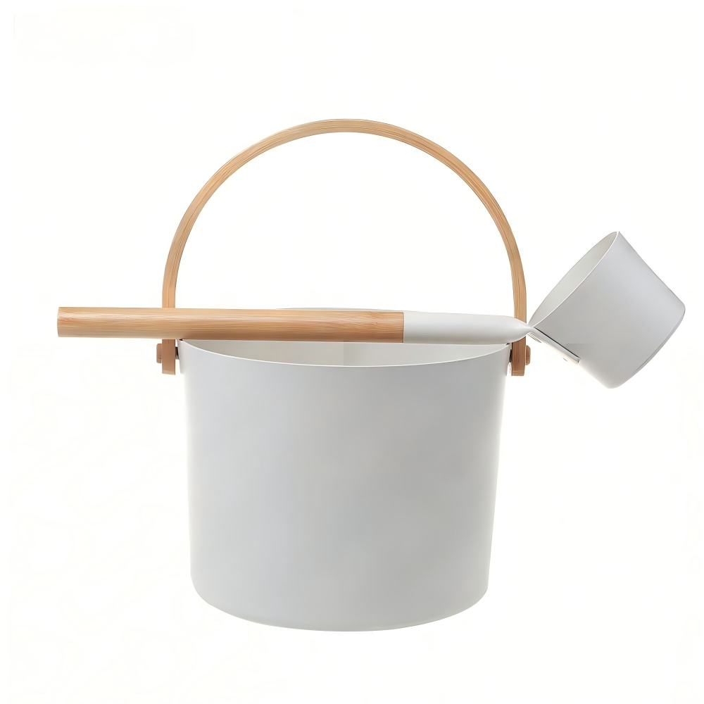 Luxurious Finnish Sauna Aluminum Bucket and Long Handle Spoon Set With Matching Ladle - Perfect for Bathrooms, Saunas & Steam Baths