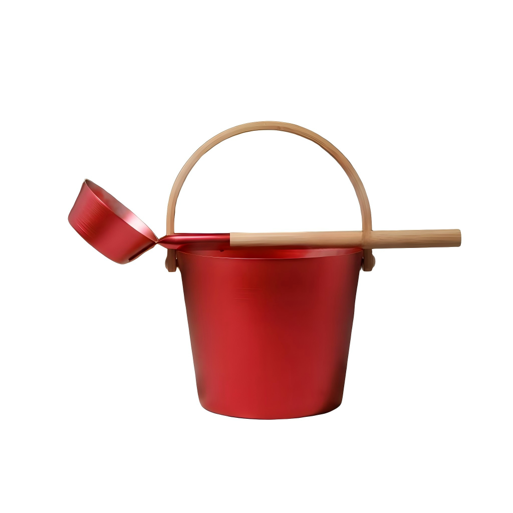 Aluminum Sauna Ladle with Bamboo Handle – Rust & Heat Resistant 1.3 Gallon Bucket & 13.5 oz Ladle