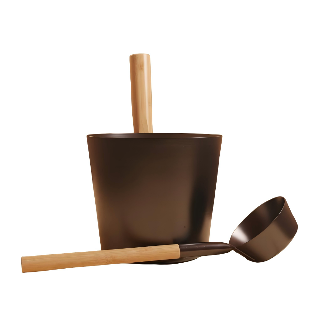 Sauna Bucket & Ladle Set - ALUMINUM (Black, Color)