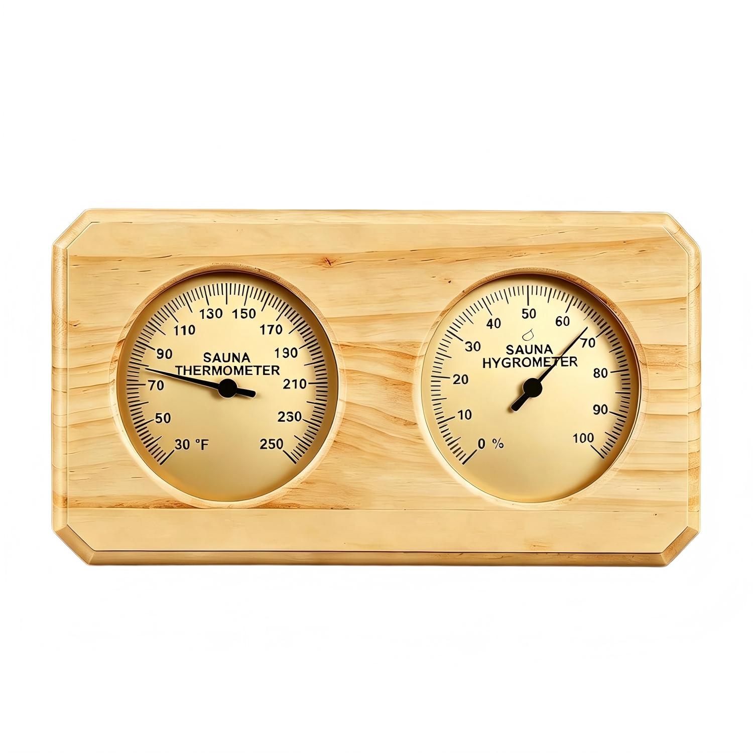 Sauna Thermometer Hygrometer, Wooden Sauna Temperature Dual Gauge, Wall Mounted Fahrenheit (30-250°F) and Humidity Meter (0-100%)