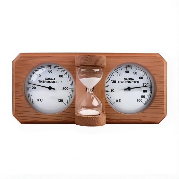 Sauna Thermometer Hygrometer with 15 Minute Sand Timer, Wooden Sauna Gauge, Heat & Humidity Monitor Sauna Accessory