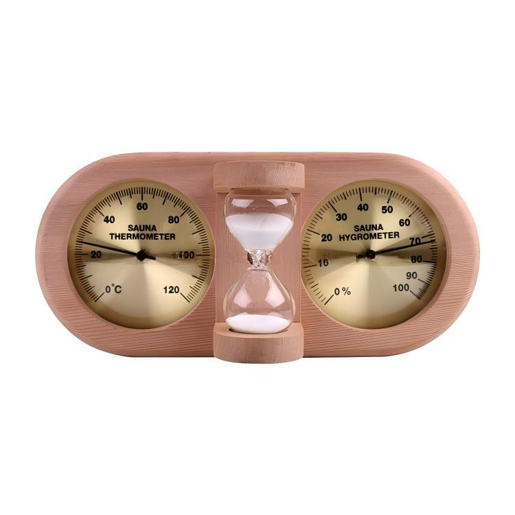3 in 1 Sauna Thermometer Hygrometer and Timer, Fahrenheit & Celsius Anti-Caking 15 Minute Sand Timer, Handmade from Red Cedar Wood Wall-Mounted Sauna Accessories
