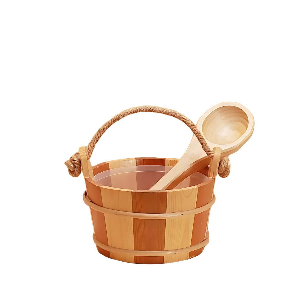 Red Cedar Sauna Bucket and Ladle Set 4L (1 Gallon) - Natural Rope Handle - Premium Red Cedar Wood - Natural Aroma