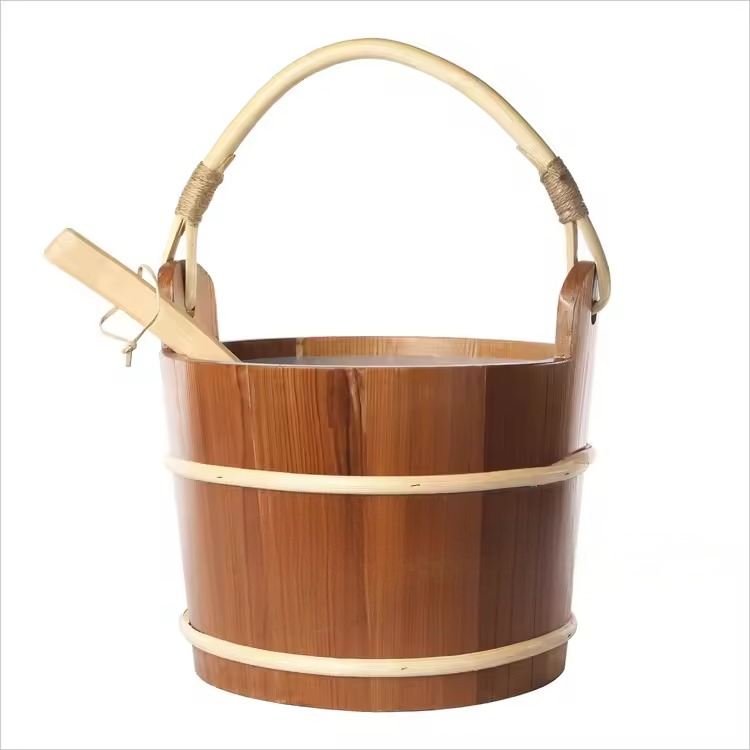 7L Sauna Bucket Ladle Kit, Wooden Barrel Supply, Portable Spoon Tool Set Handmade Spa Accessories for Shower Body Relaxation Sweating