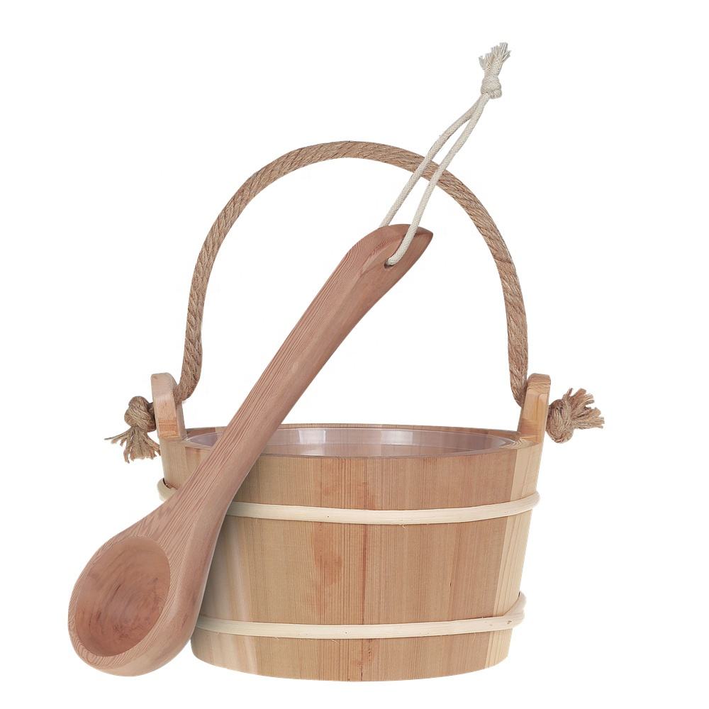 Sauna Bucket and Ladle Set, 4L Wooden Sauna Bucket with Long Handle Spoon, Luxury Saunas Accessories Kit for Bathrooms, Saunas & Steam Baths