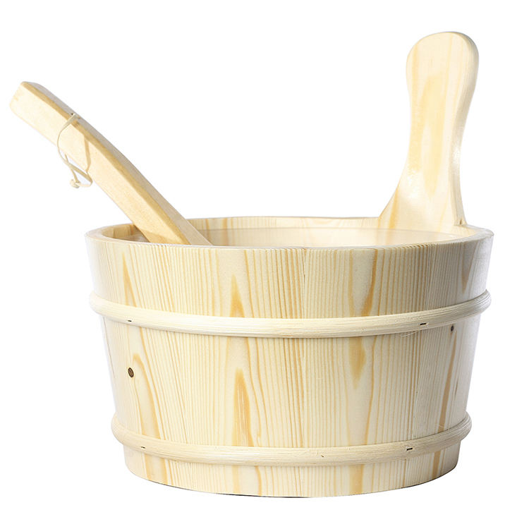 Sauna Bucket and Ladle, Wooden Sauna Bucket Sauna Accessories for Men Women, Sauna Wood Bucket Set Made of Premium Spruce